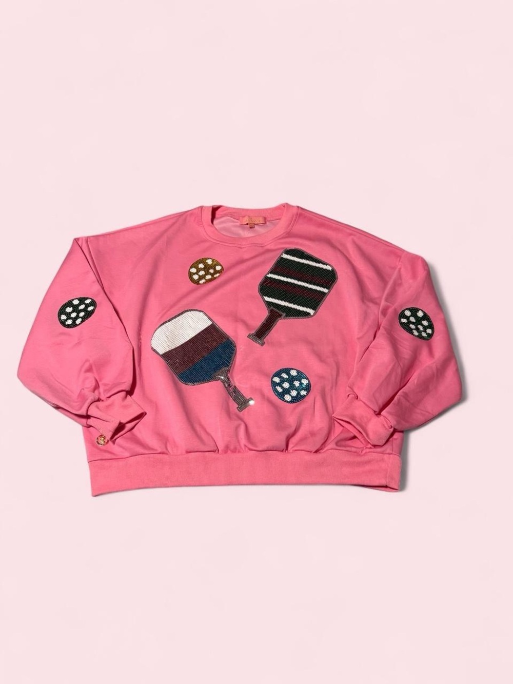 Simply Southern Pink Sequin Pickleball Crewneck Sweater